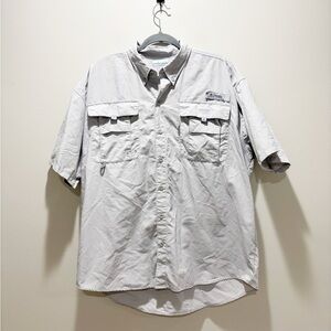 Columbia Light Gray Short-Sleeve Button-Down Fishing Shirt PFG Outdoor Sz L